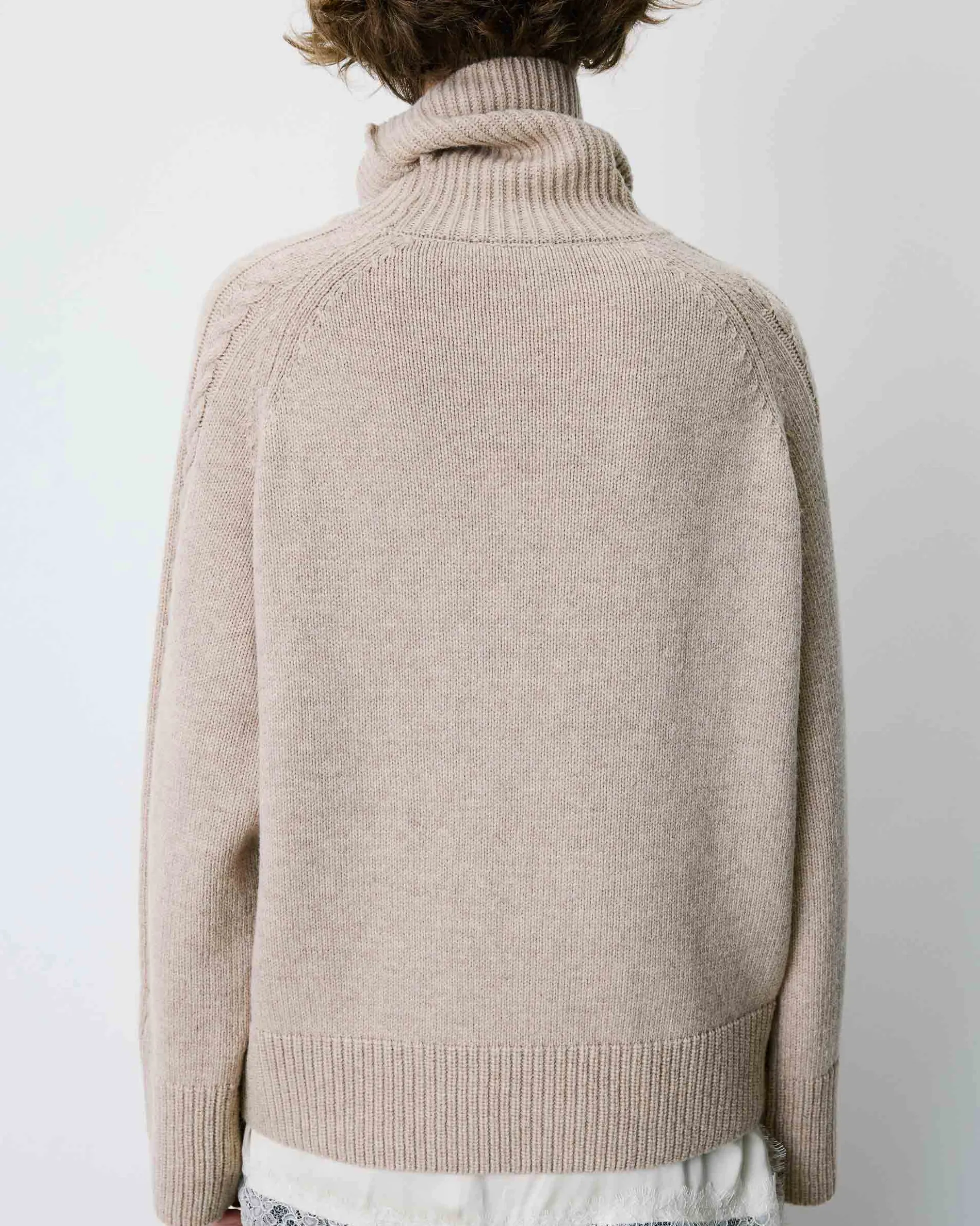 Pull oversize col roulé en maille torsadée grege Bastille