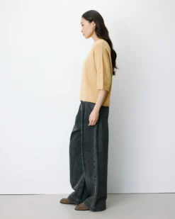 Pull oversize manches 3/4 col rond ocre Asher