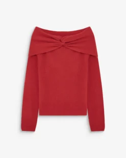 Pull à épaules dénudées manches longues rouge Bisou
