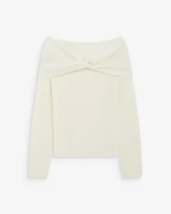 Pull à épaules dénudées manches longues ecru Bisou