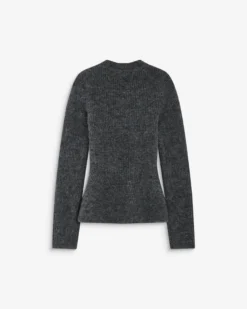 Pull peplum en maille côtelée col cheminée anthracite Alvar
