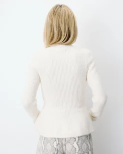 Pull peplum en maille côtelée col cheminée ecru Alvar