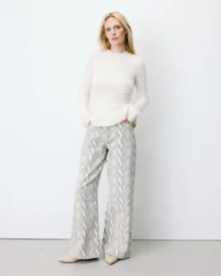 Pull peplum en maille côtelée col cheminée ecru Alvar