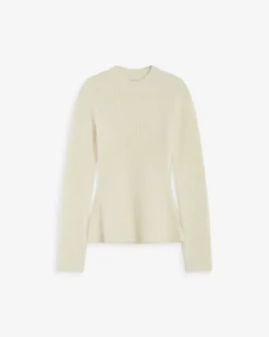 Pull peplum en maille côtelée col cheminée ecru Alvar