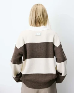 Pull polo ample à larges rayures sable Astre