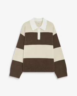 Pull polo ample à larges rayures sable Astre