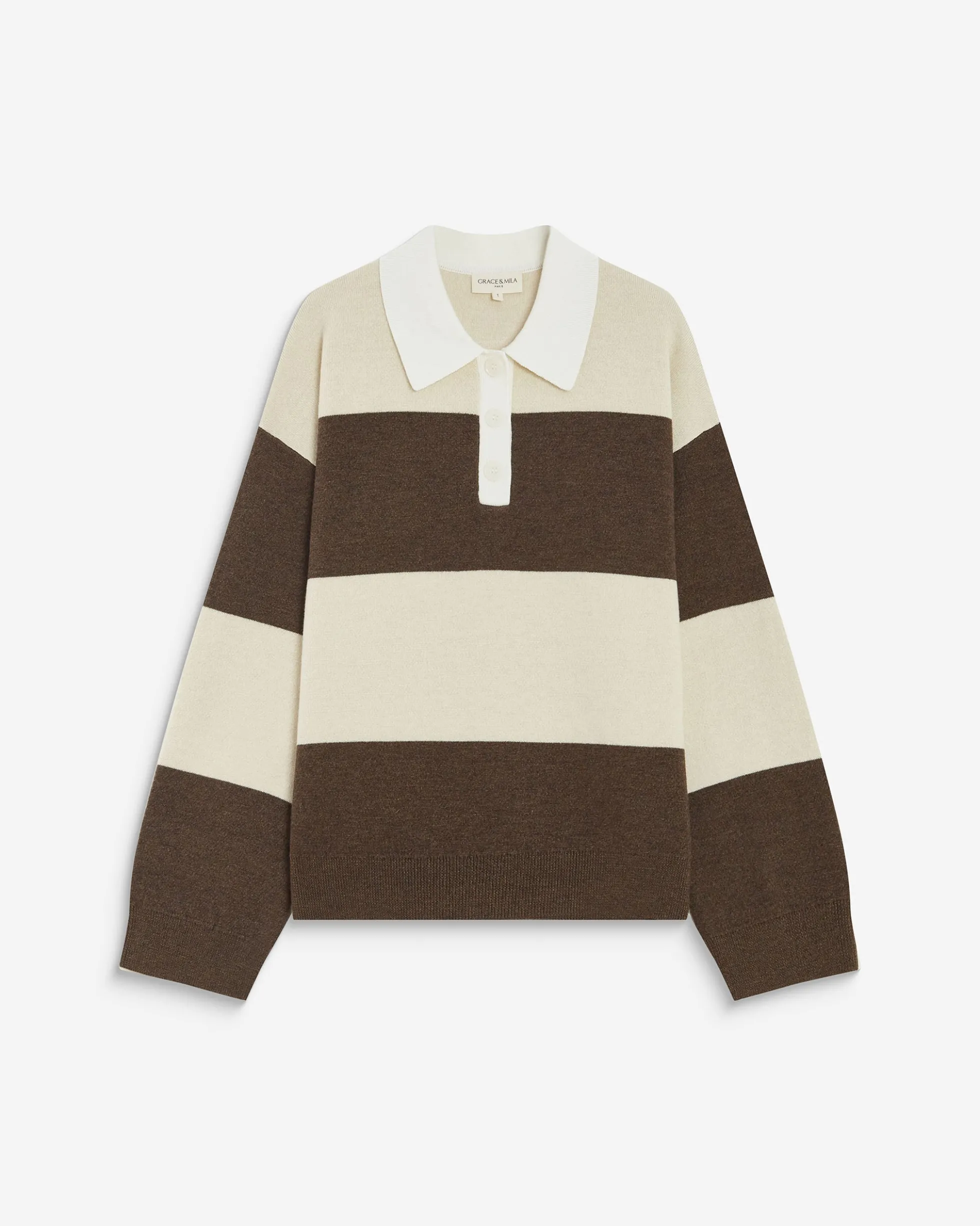 Pull polo ample à larges rayures sable Astre