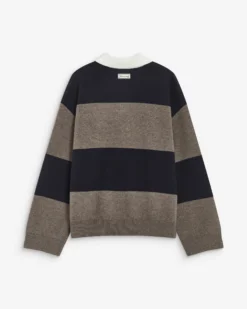 Pull polo ample à larges rayures marine Astre