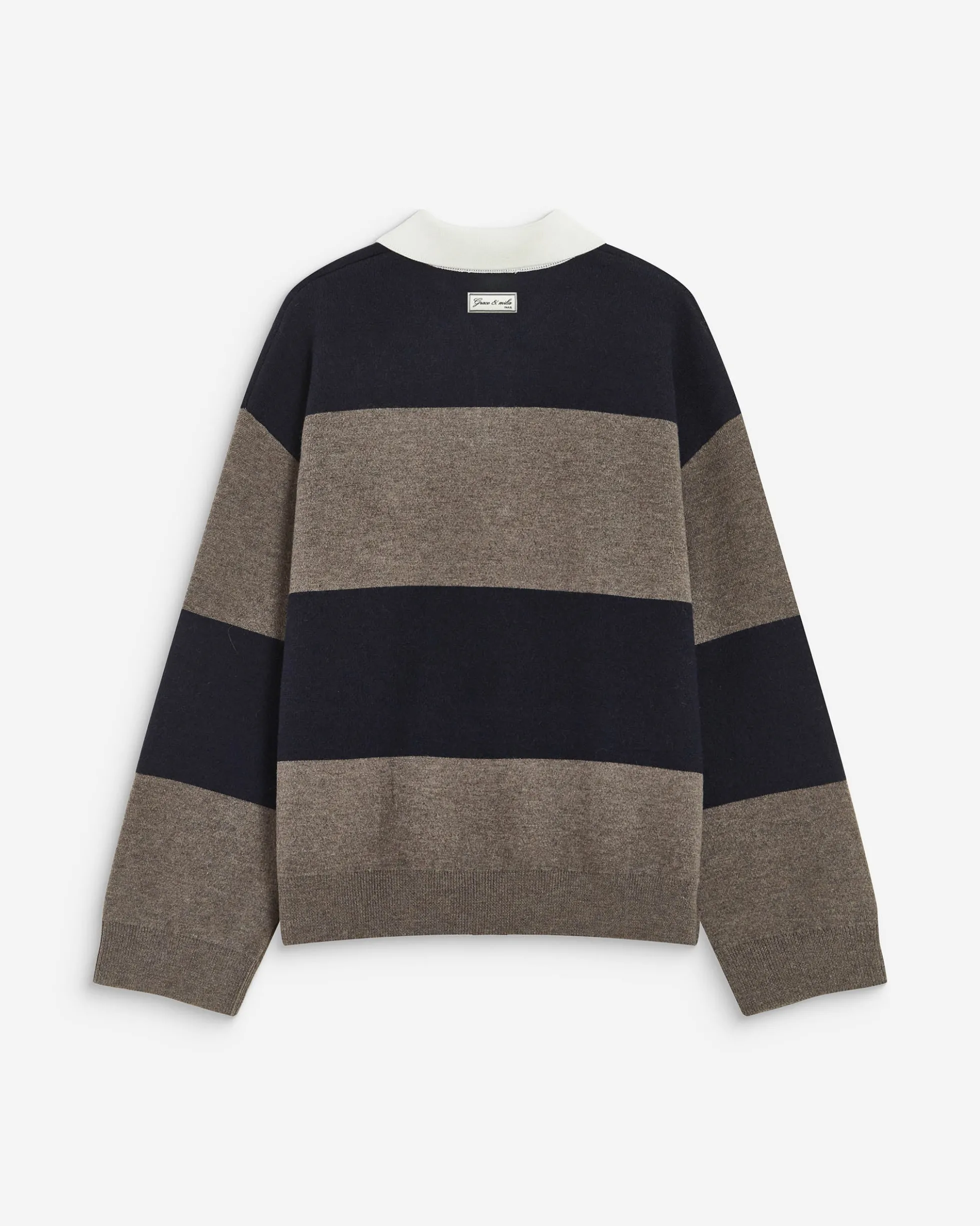 Pull polo ample à larges rayures marine Astre