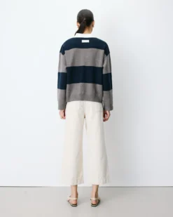 Pull polo ample à larges rayures marine Astre