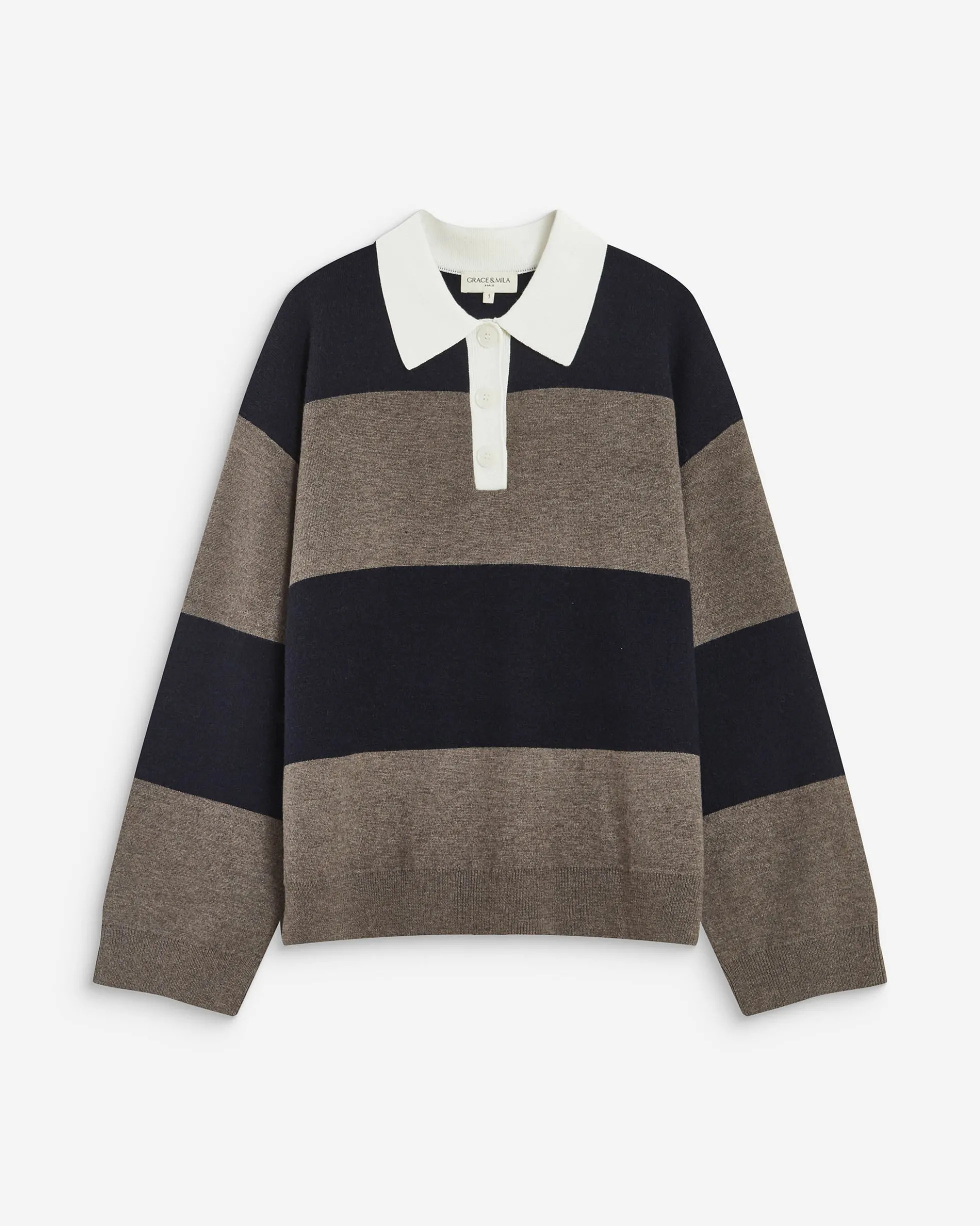 Pull polo ample à larges rayures marine Astre