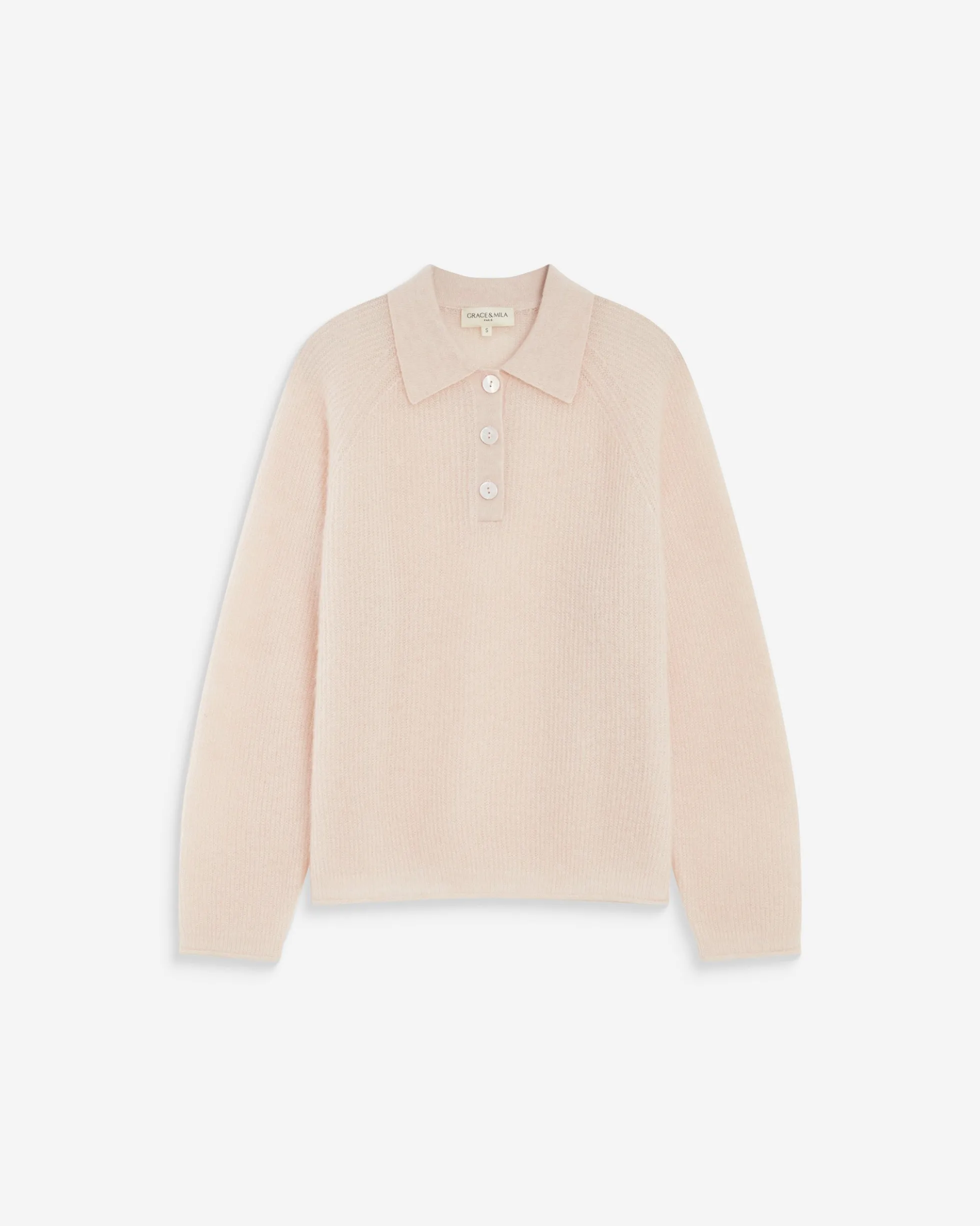 Pull polo en maille texturée boutonné nude Alevan