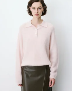 Pull polo en maille texturée boutonné nude Alevan