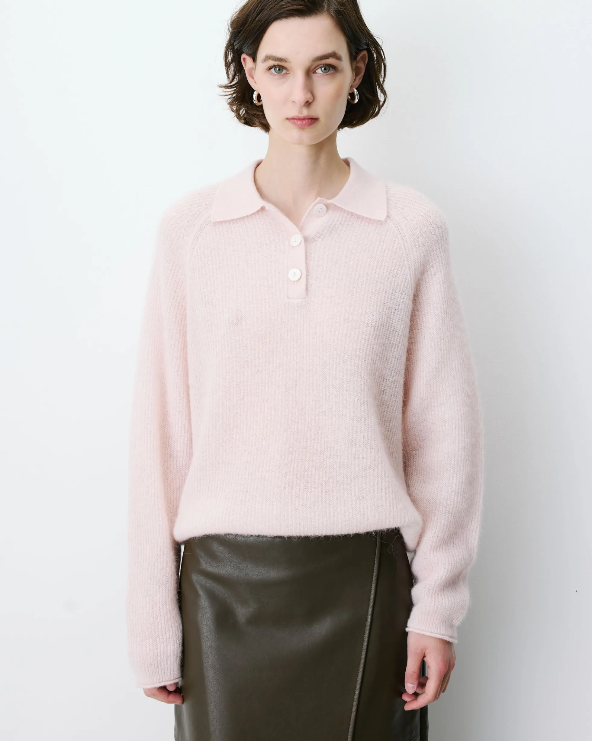 Pull polo en maille texturée boutonné nude Alevan