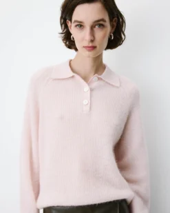 Pull polo en maille texturée boutonné nude Alevan