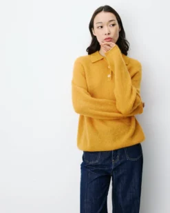 Pull polo en maille texturée boutonné ocre Alevan