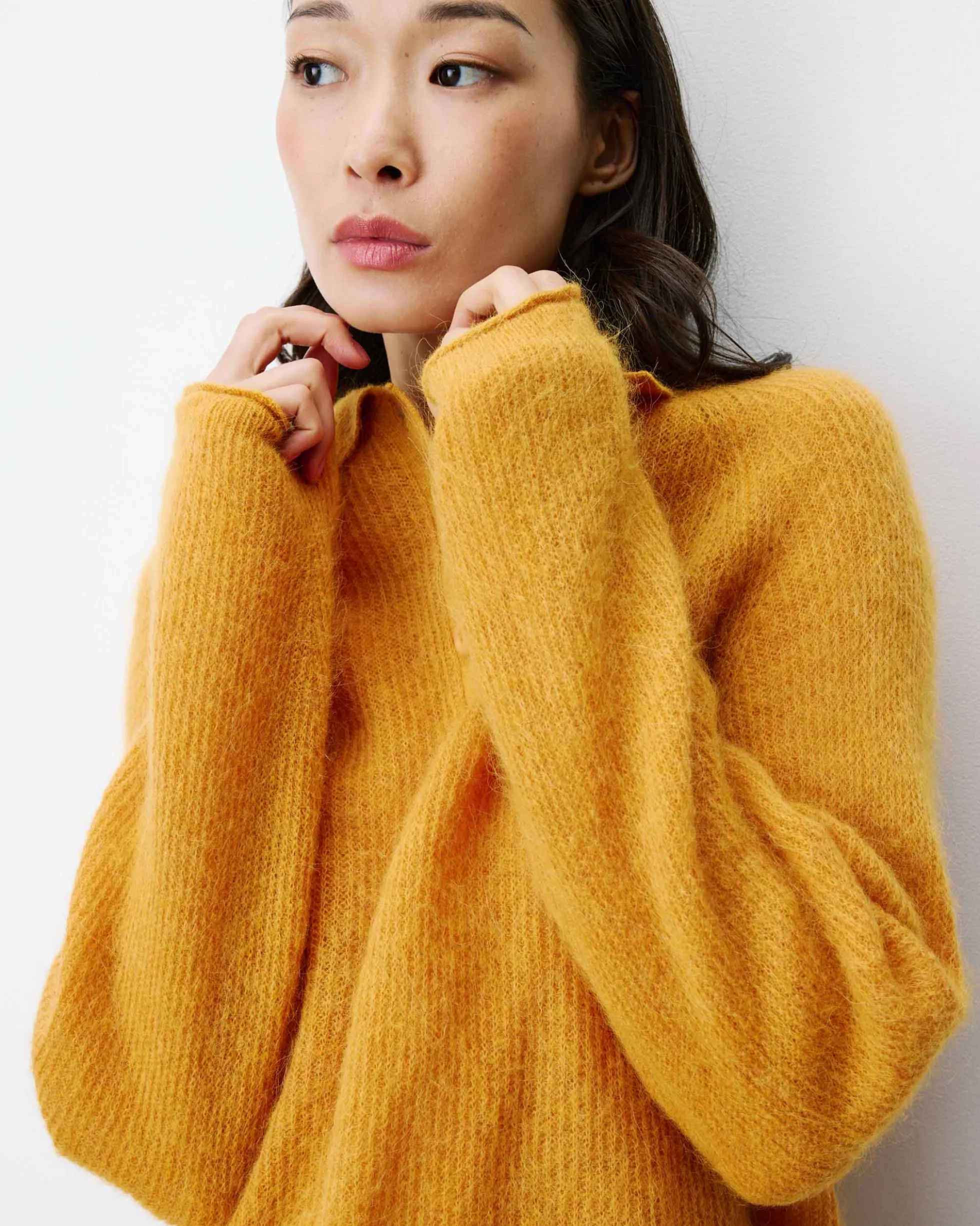 Pull polo en maille texturée boutonné ocre Alevan
