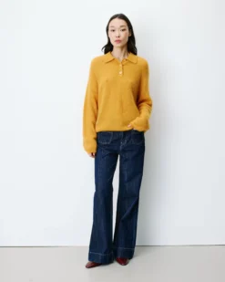 Pull polo en maille texturée boutonné ocre Alevan