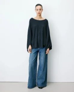 Pull poncho col bateau manches larges anthracite Adela