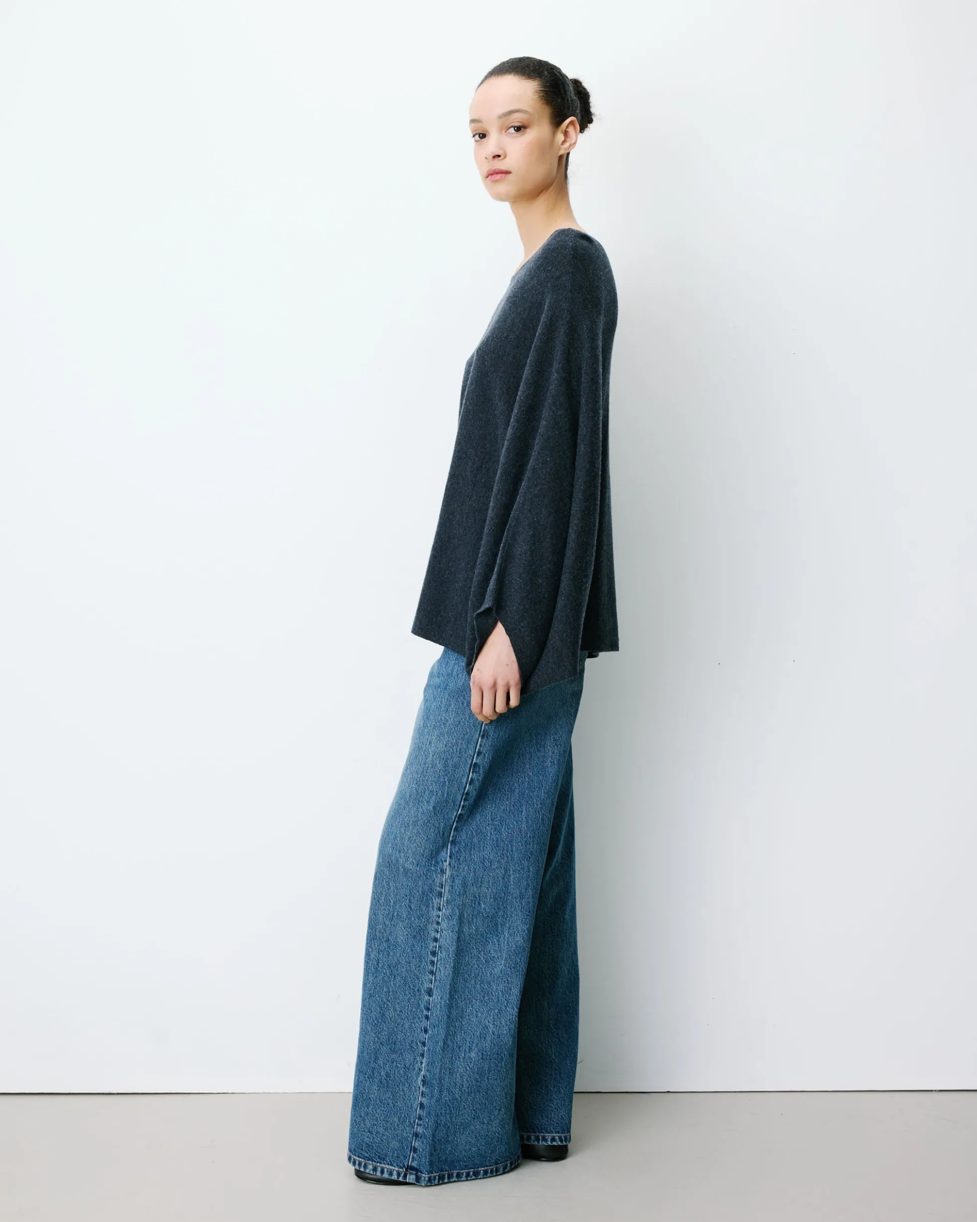 Pull poncho col bateau manches larges anthracite Adela