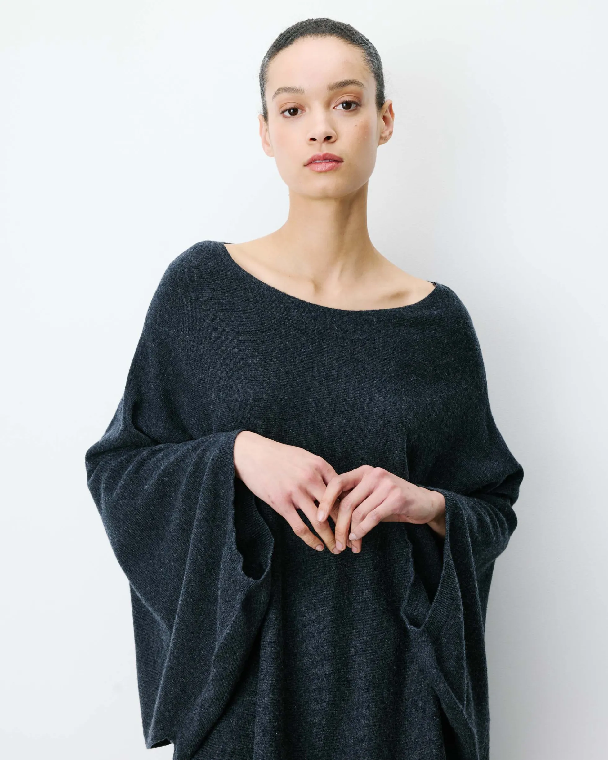 Pull poncho col bateau manches larges anthracite Adela