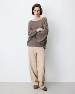 Pull poncho col bateau manches larges taupe Adela