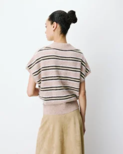 Pull rayé oversize col polo beige Aizen