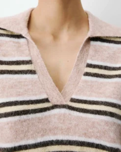 Pull rayé oversize col polo beige Aizen