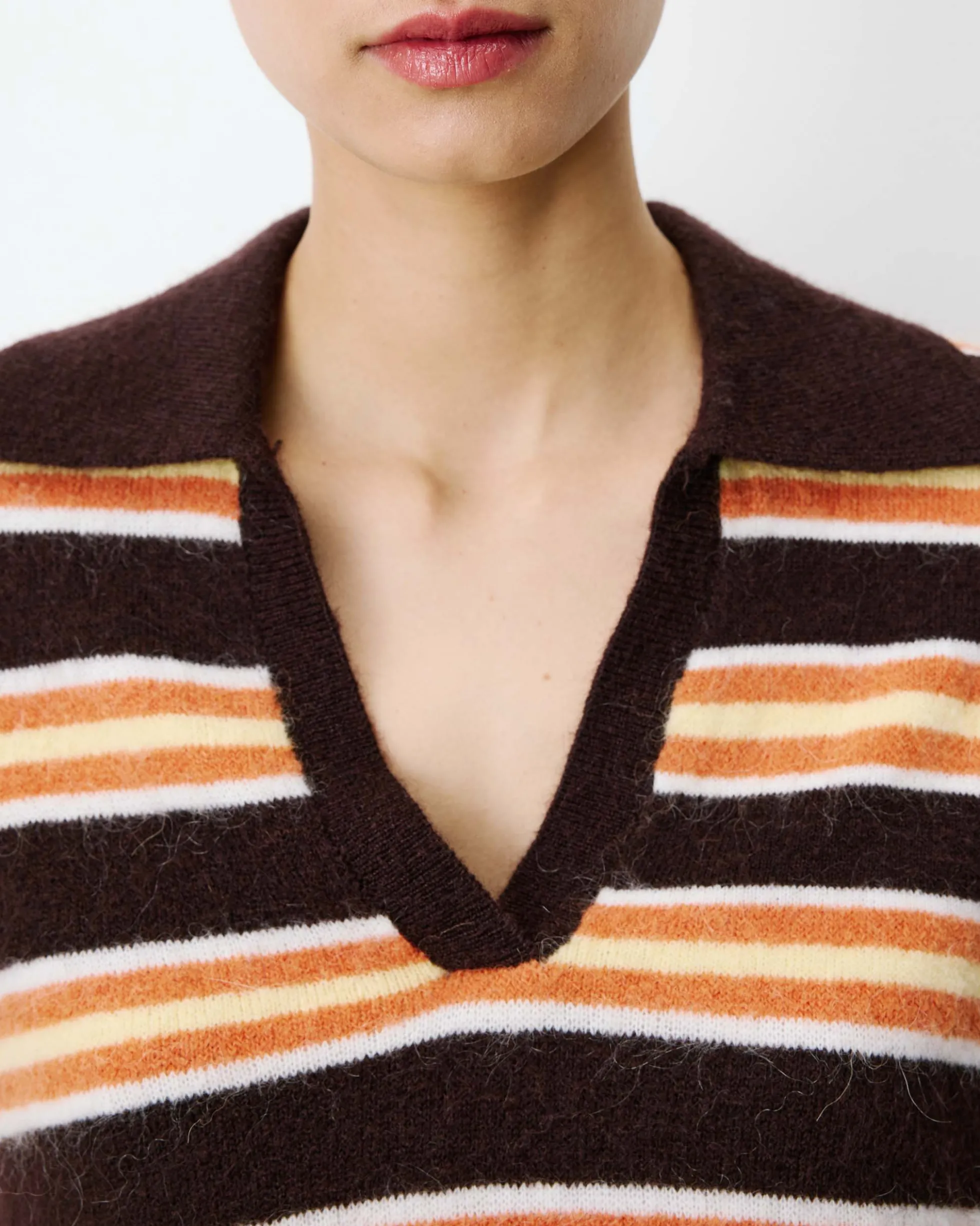 Pull rayé oversize col polo chocolat Aizen
