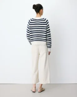 Pull à rayures en alpaga et laine mélangée marine Aimond