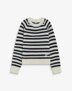Pull à rayures en alpaga et laine mélangée marine Aimond