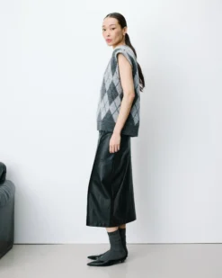 Pull sans manches en maille à losanges anthracite Arelio