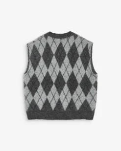 Pull sans manches en maille à losanges anthracite Arelio