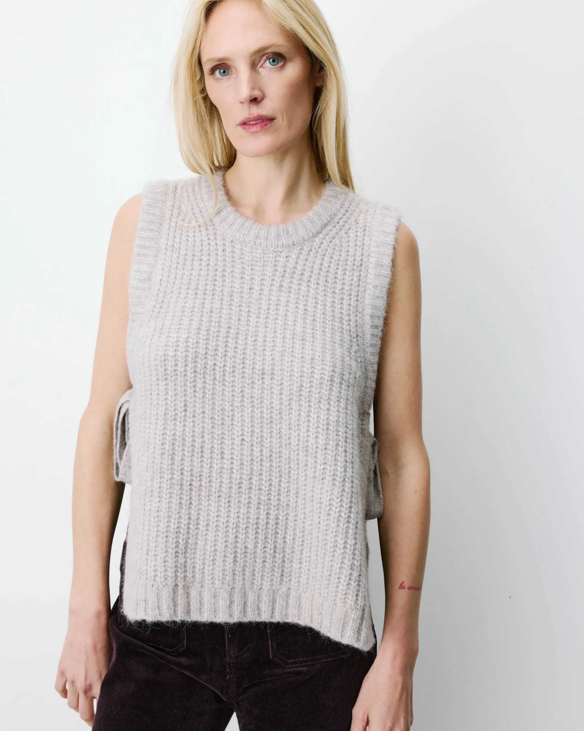 Pull sans manches en maille à nouer grege Argan
