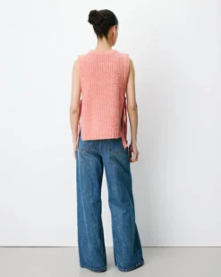 Pull sans manches en maille à nouer peche Argan