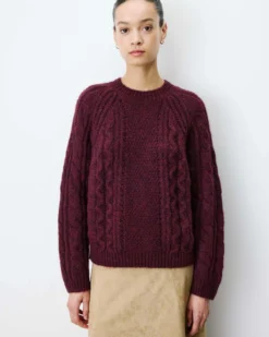 Pull torsadé ample col rond aubergine Amparo