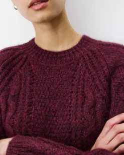 Pull torsadé ample col rond aubergine Amparo