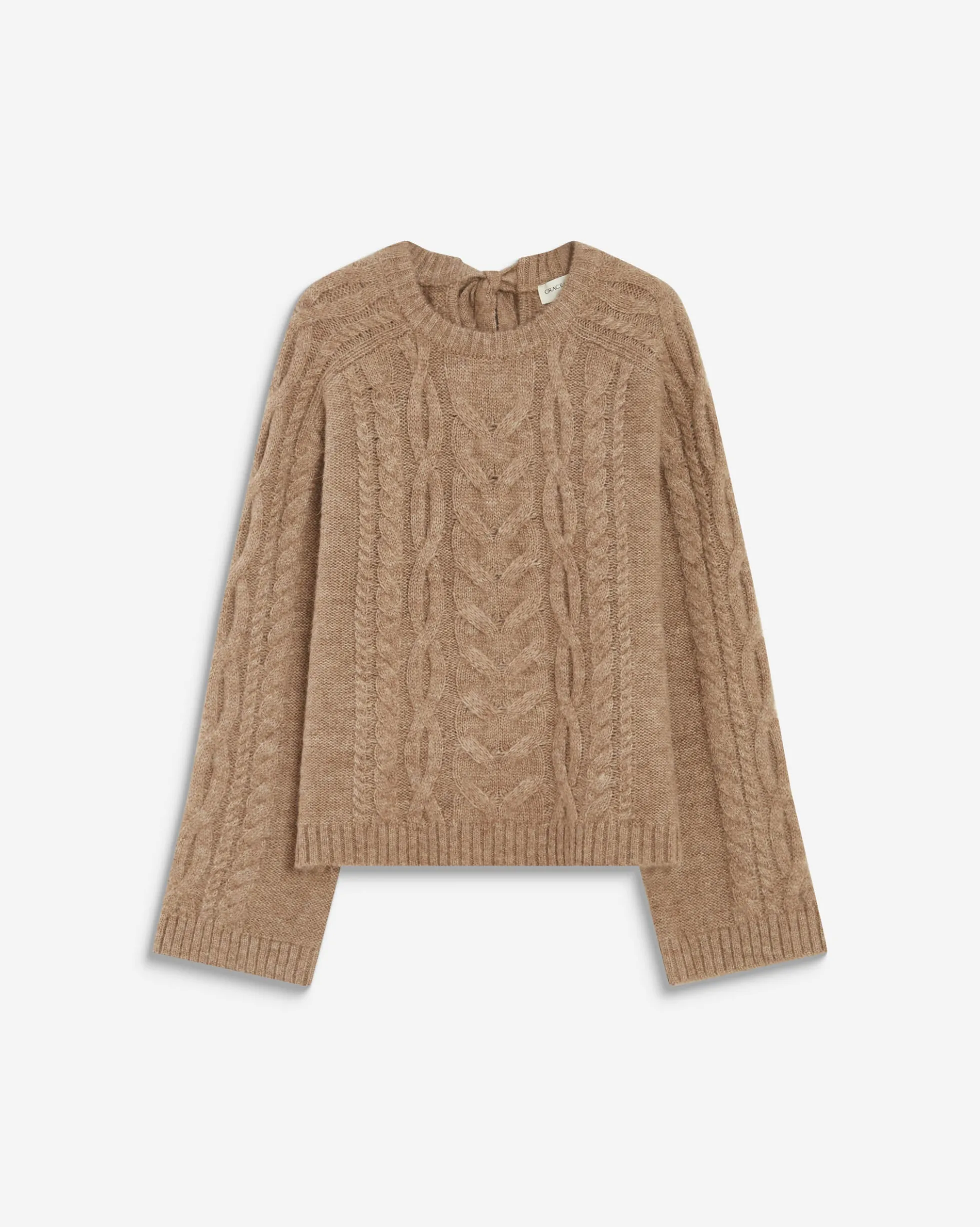 Pull torsadé à nouer au dos beige Arcelin