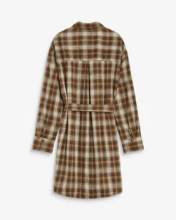 Robe chemise courte à carreaux ceinturée coffee Amaya