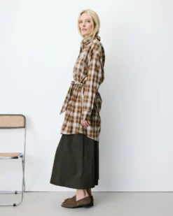 Robe chemise courte à carreaux ceinturée coffee Amaya