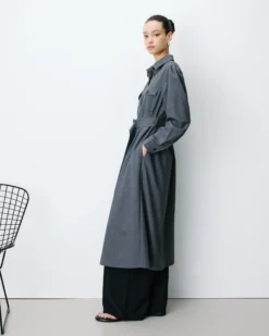 Robe chemise longue cintrée à la taille anthracite Arella