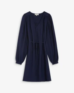 Robe courte col V manches bouffantes marine Alienor