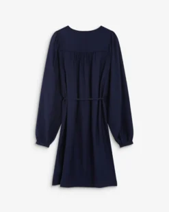 Robe courte col V manches bouffantes marine Alienor