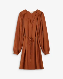 Robe courte col V manches bouffantes camel Alienor