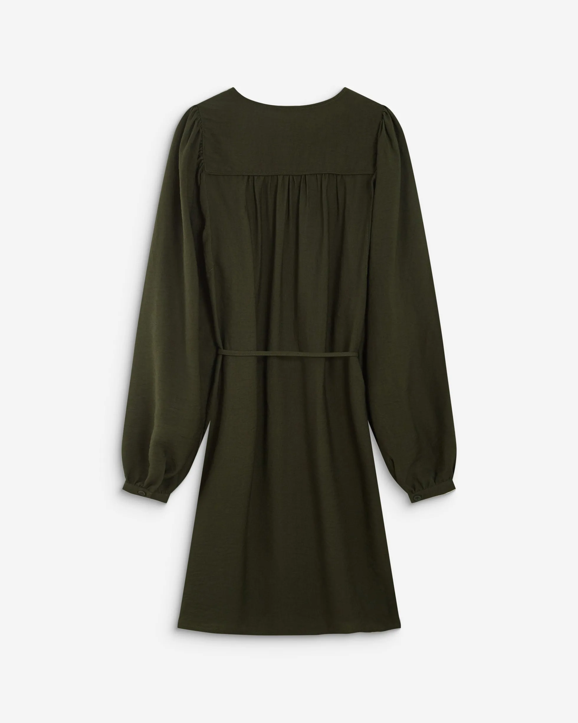 Robe courte col V manches bouffantes kaki Alienor