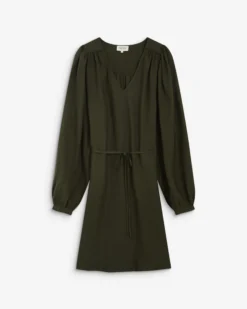 Robe courte col V manches bouffantes kaki Alienor