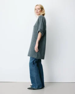 Robe courte en maille manches kimono anthracite Alinae