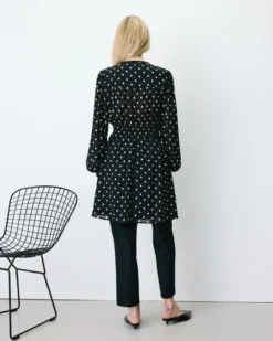 Robe courte fluide manches longues bouffantes pois Ailona