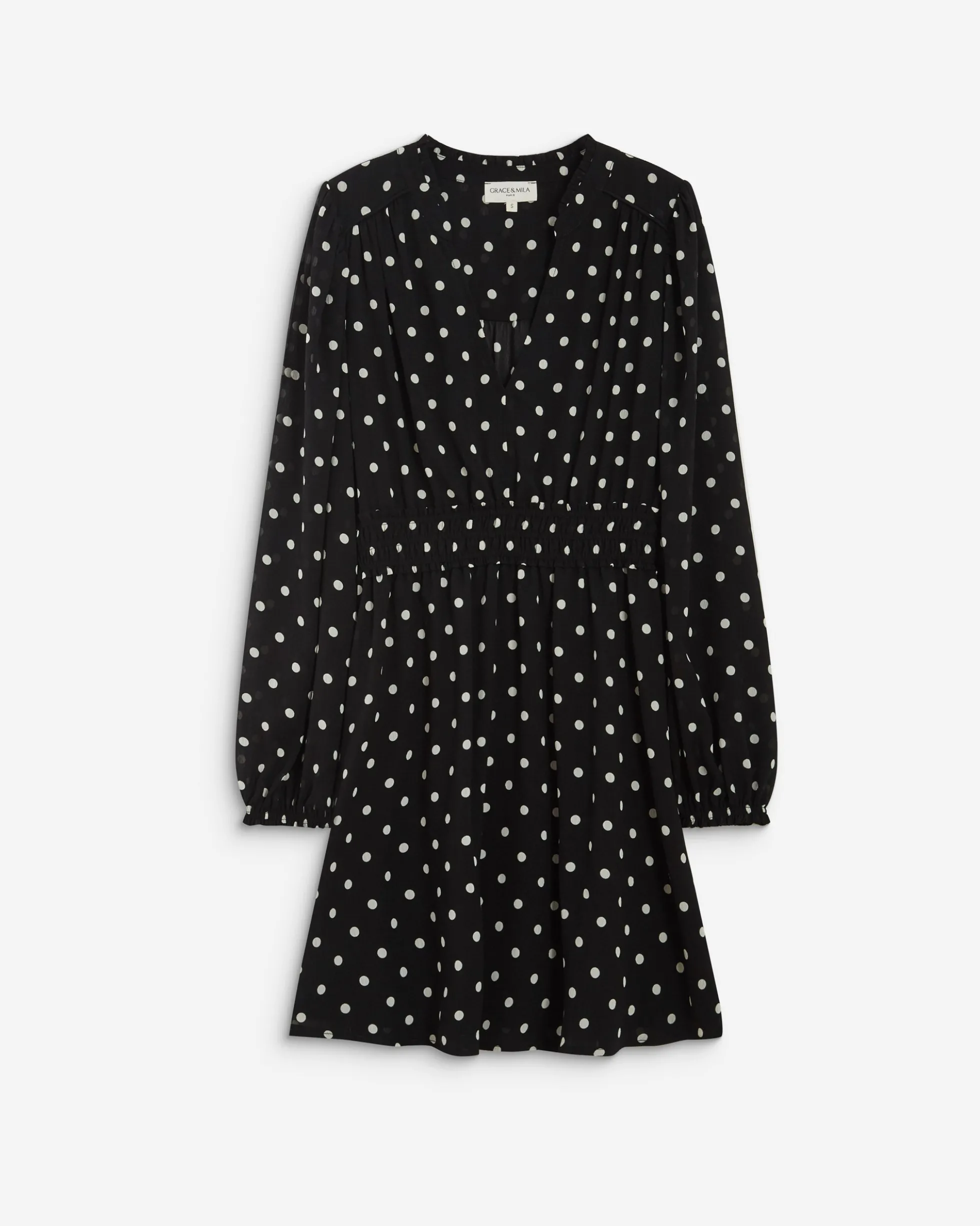 Robe courte fluide manches longues bouffantes pois Ailona