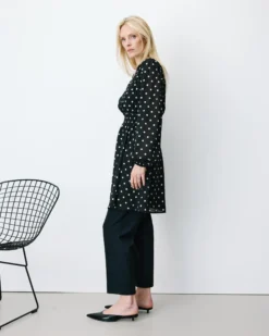 Robe courte fluide manches longues bouffantes pois Ailona